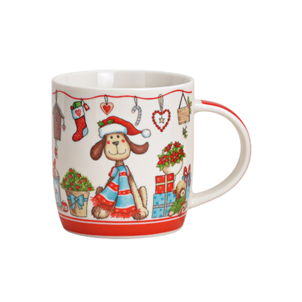 Caneca de Natal com Cão Vermelho