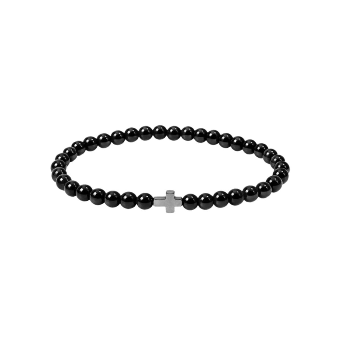 Pulseira Turmalina Bola Lisa com Cruz 4mm