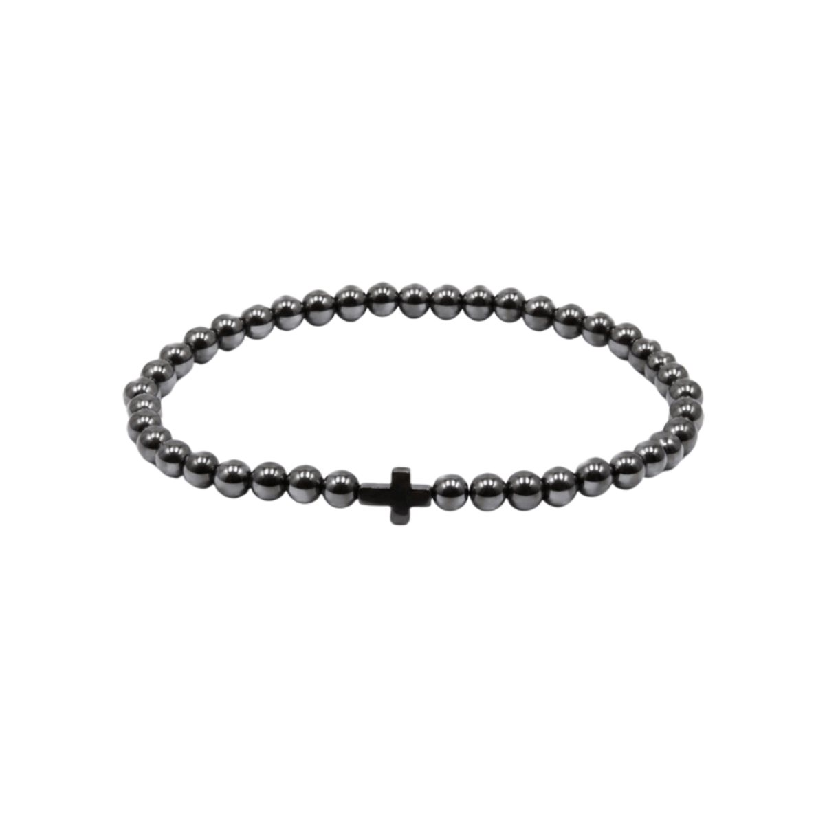Pulseira Hematite Bola Lisa com Cruz 4mm