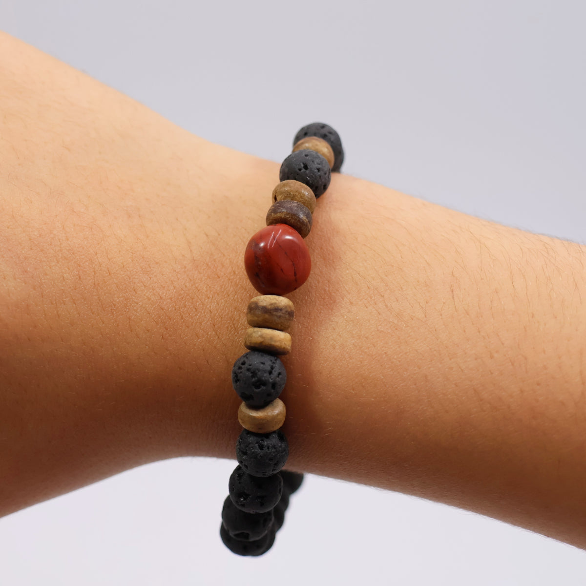 Pulseira Lava com Jaspe Vermelho Elástica