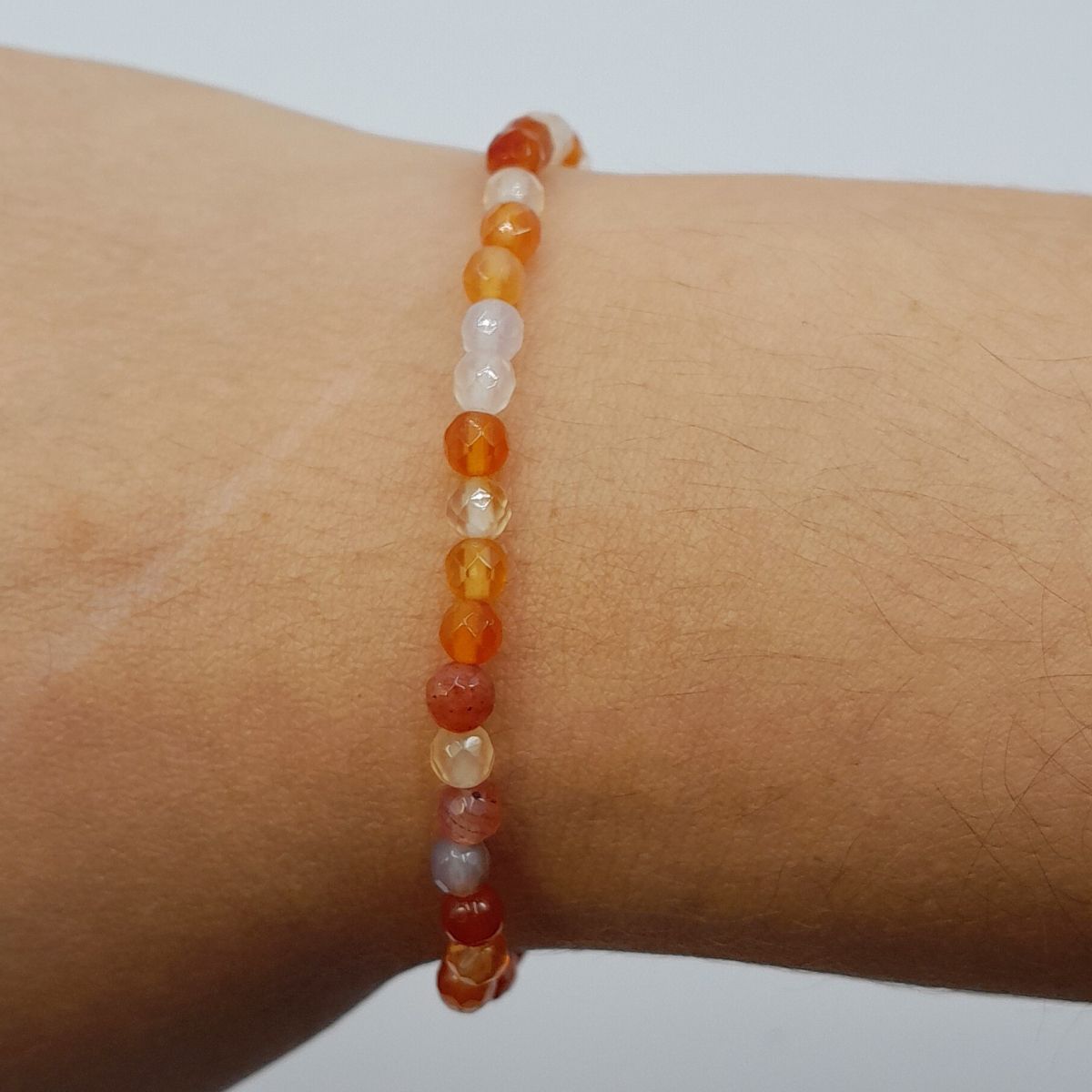 Pulseira Ágata Cornalina Bola Facetada 4-8mm