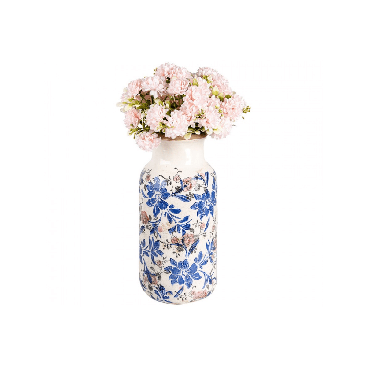 Jarra Cerâmica Bege com Flores Azuis Clayre & Eef