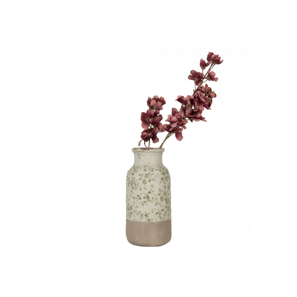 Jarra Cerâmica Bege com Flores Verdes Clayre & Eef