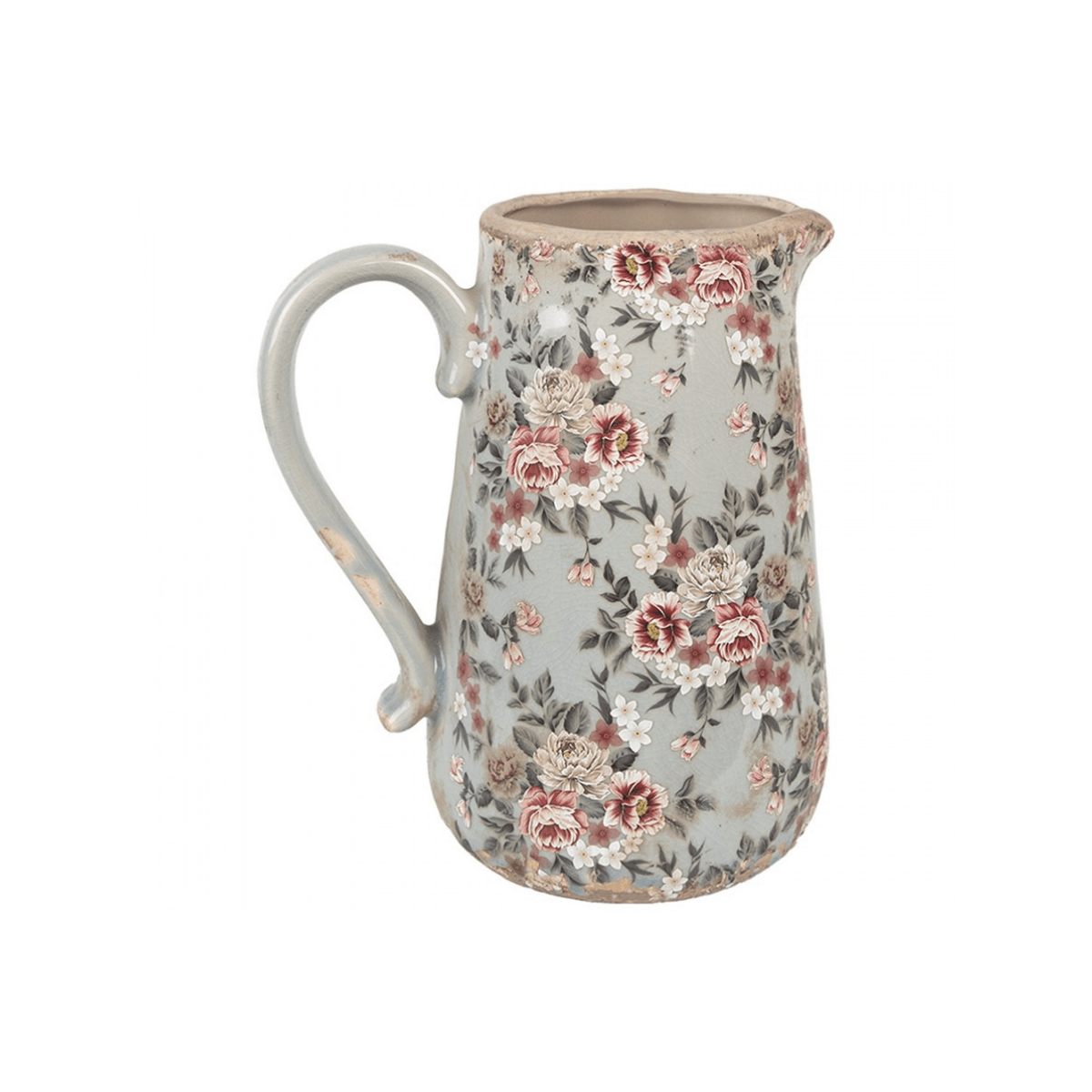 Jarra Cerâmica Cinza com Flores Rosa Clayre & Eef