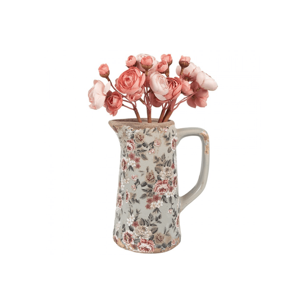 Jarra Cerâmica Cinza com Flores Rosa Clayre & Eef