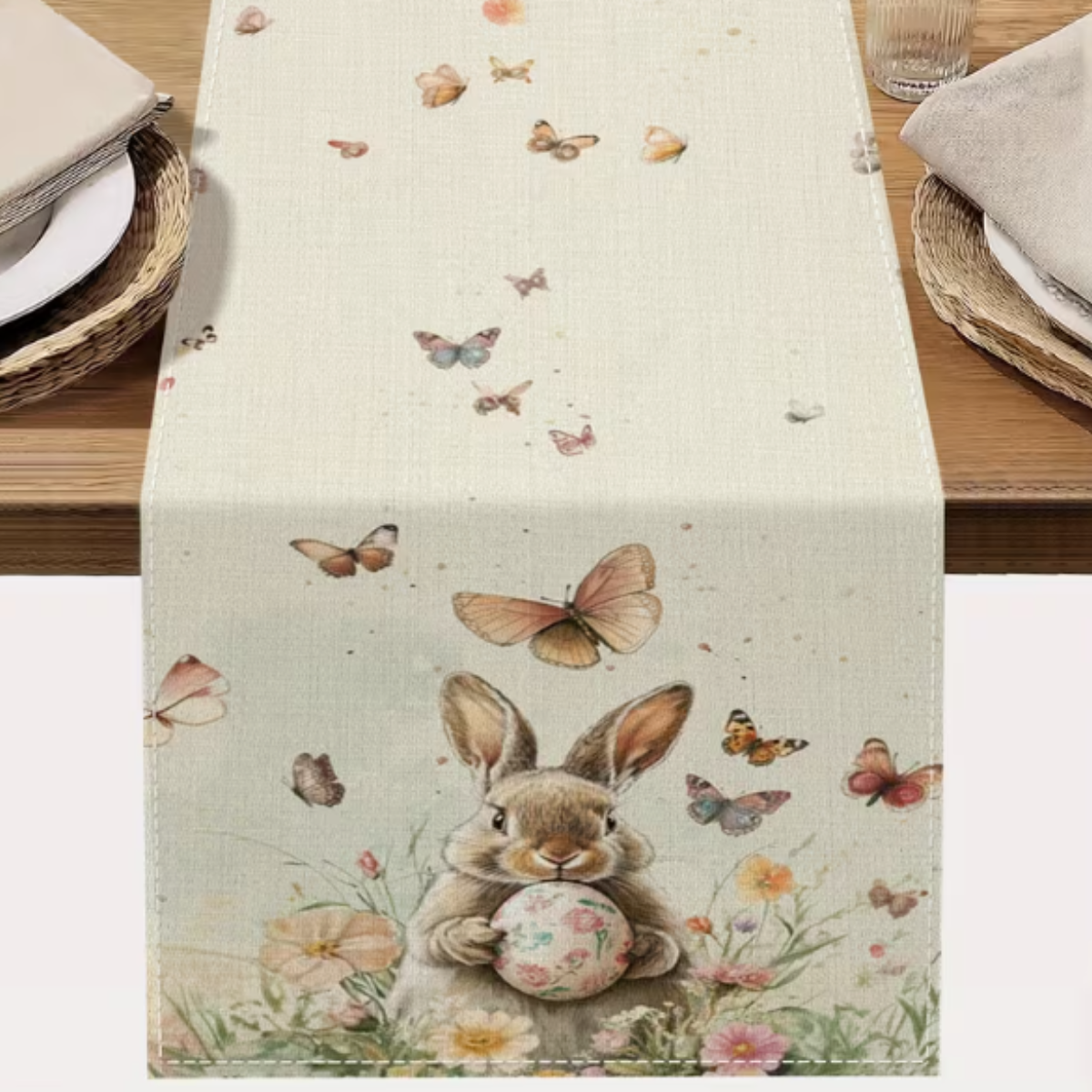 Caminho de Mesa Coelho com Borboletas 90cm