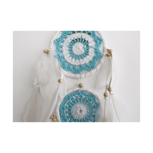 Caça Sonhos Crochet Azul e Branco 40cm
