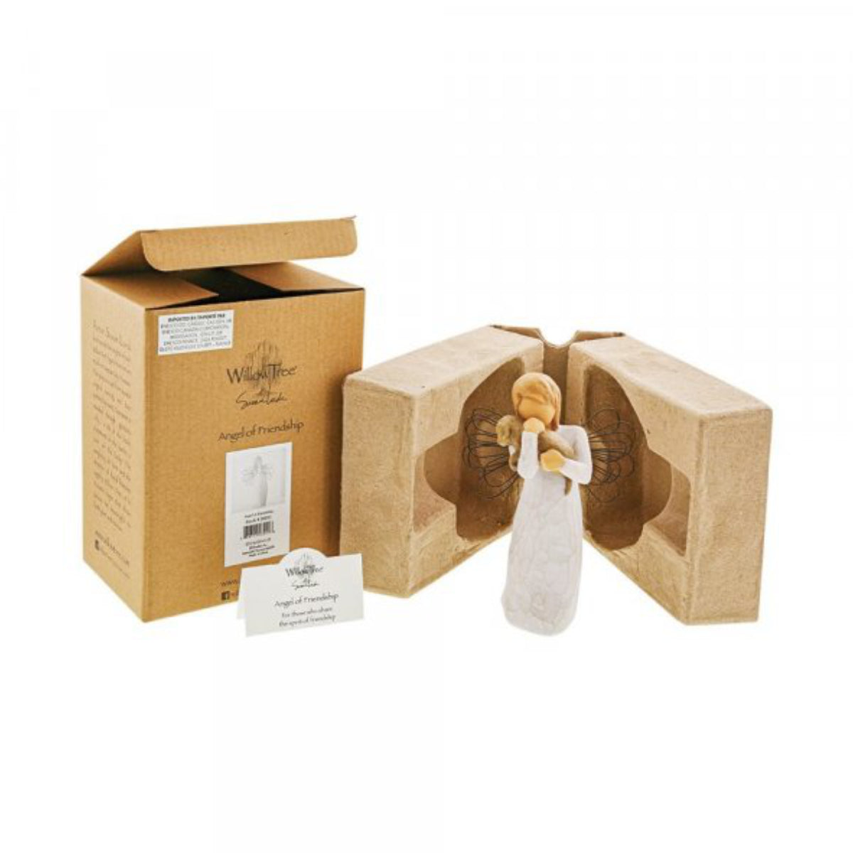 Willow Tree é uma linha íntima de estatuetas criada pela artista Susan Lordi representativas de: amor, proximidade, cura, coragem, esperança, família entre outras emoções que encontramos na vida. Envolvida numa caixa com a mensagem: 'Para aqueles que partiham o espírito de amizade'.