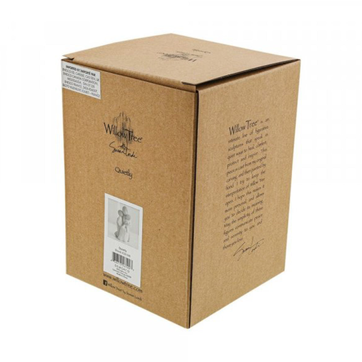 Willow Tree é uma linha íntima de estatuetas criada pela artista Susan Lordi representativas de: amor, proximidade, cura, coragem, esperança, família entre outras emoções que encontramos na vida. Envolvida numa caixa com a mensagem: 'Silenciosamnete rodeada por amor'.
