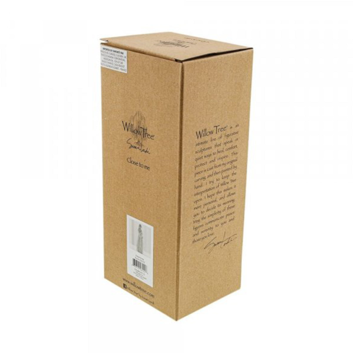 Willow Tree é uma linha íntima de estatuetas criada pela artista Susan Lordi representativas de: amor, proximidade, cura, coragem, esperança, família entre outras emoções que encontramos na vida. Envolvida numa caixa com a mensagem: 'Separados ou juntos, sempre perto de mim'.