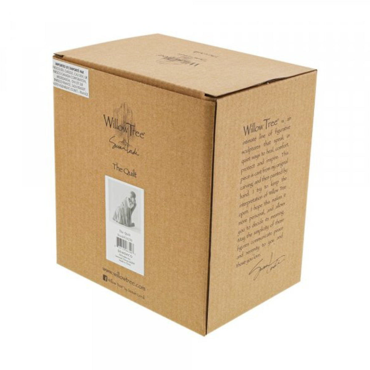 Willow Tree é uma linha íntima de estatuetas criada pela artista Susan Lordi representativas de: amor, proximidade, cura, coragem, esperança, família entre outras emoções que encontramos na vida. Envolvida numa caixa com a mensagem: 'Durma meu filho e paz... paz... Coberto de amor e guarde... guarde...'.