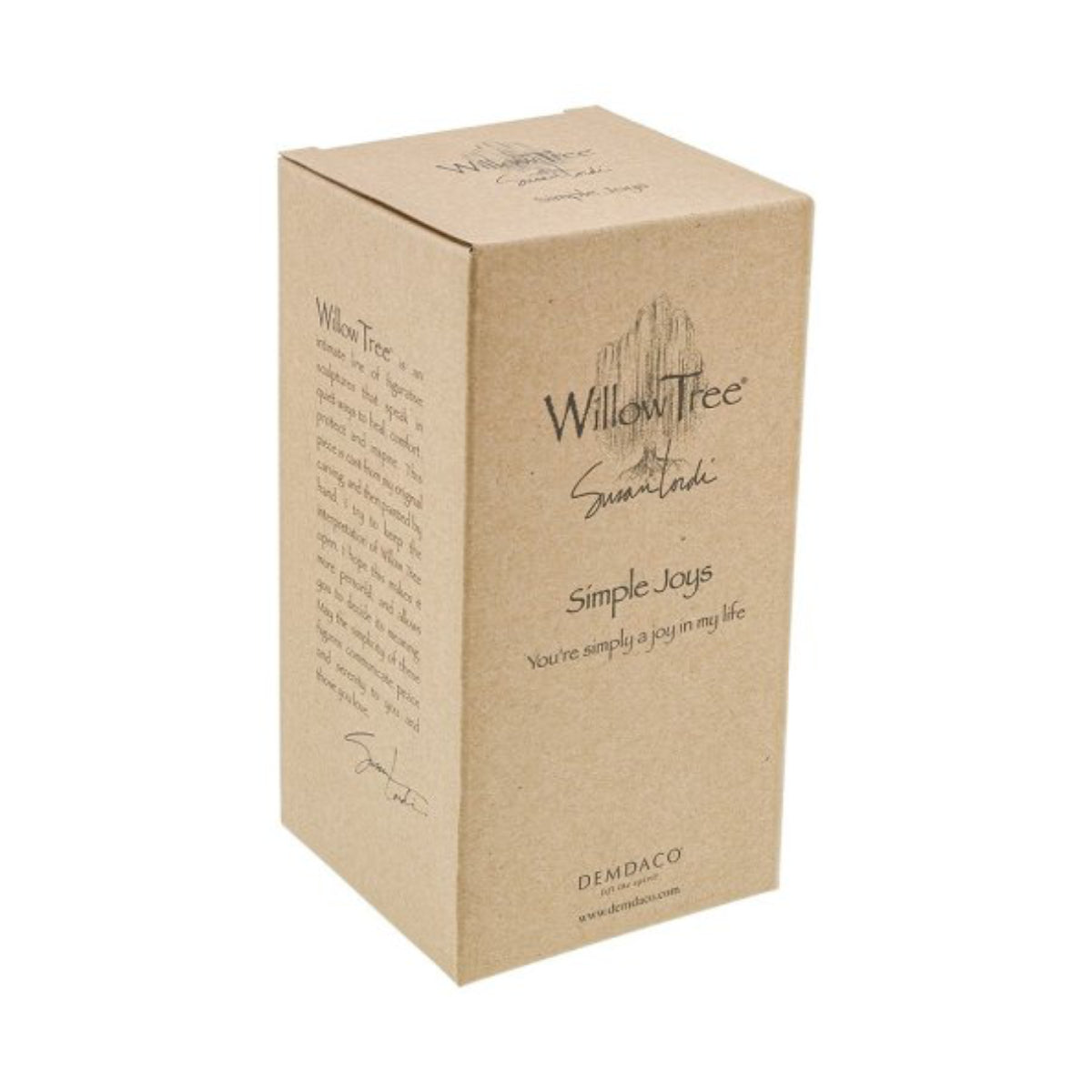 Willow Tree é uma linha íntima de estatuetas criada pela artista Susan Lordi representativas de: amor, proximidade, cura, coragem, esperança, família entre outras emoções que encontramos na vida. Envolvida numa caixa com a mensagem: 'Tu és simplesmente uma alegria na minha vida'.