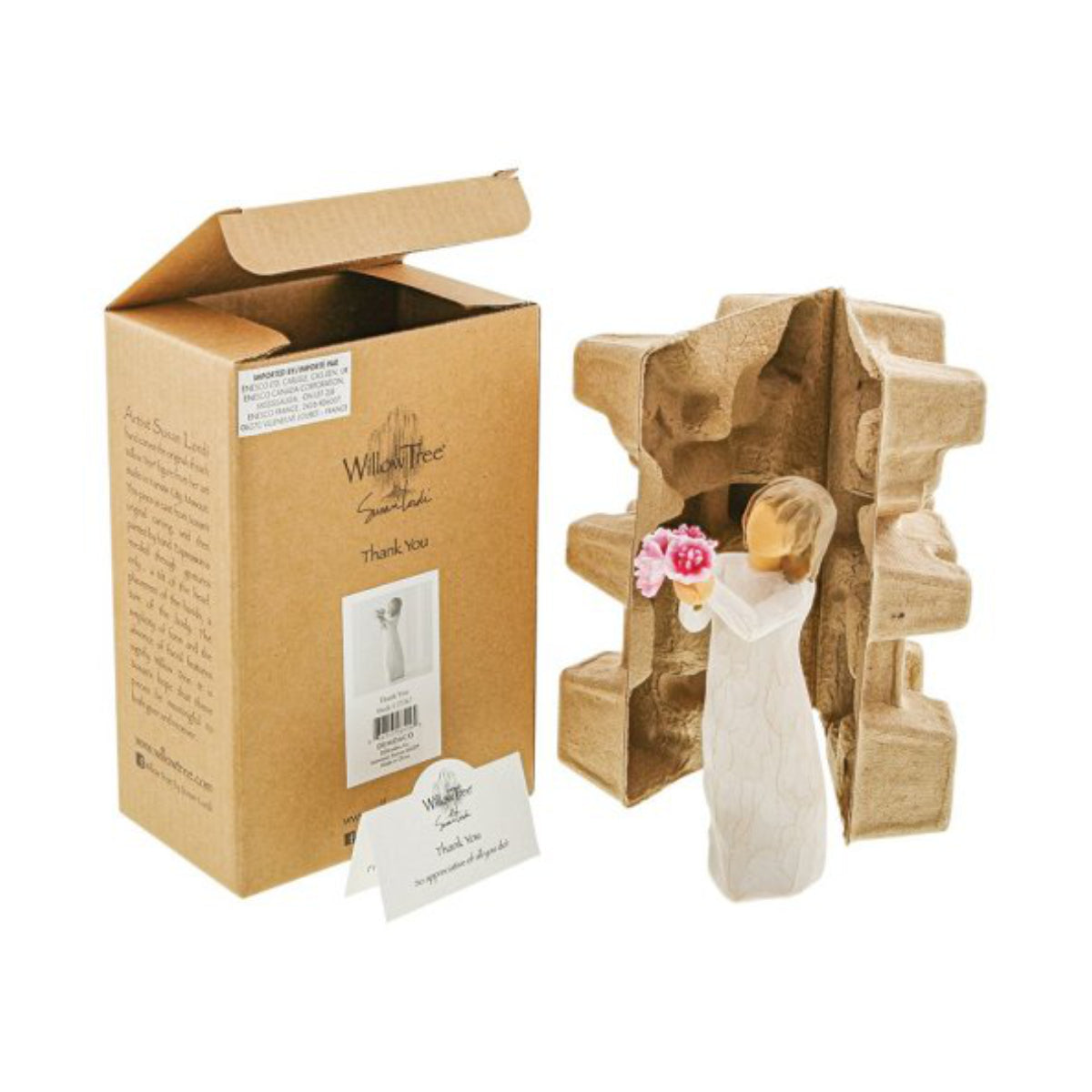 Willow Tree é uma linha íntima de estatuetas criada pela artista Susan Lordi representativas de: amor, proximidade, cura, coragem, esperança, família entre outras emoções que encontramos na vida. Envolvida numa caixa com a mensagem: 'Muito grato por tudo o que tu fazes'.