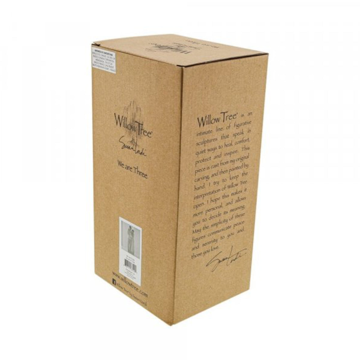 Willow Tree é uma linha íntima de estatuetas criada pela artista Susan Lordi representativas de: amor, proximidade, cura, coragem, esperança, família entre outras emoções que encontramos na vida. Envolvida numa caixa com a mensagem: 'Costumava ser só tu e eu, agora somos três - uma família'.
