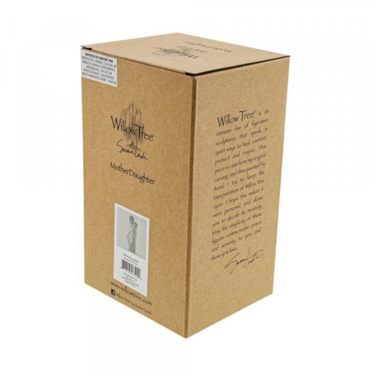 Willow Tree é uma linha íntima de estatuetas criada pela artista Susan Lordi representativas de: amor, proximidade, cura, coragem, esperança, família entre outras emoções que encontramos na vida. Envolvida numa caixa com a mensagem: 'Ria coma amor... sempre'.