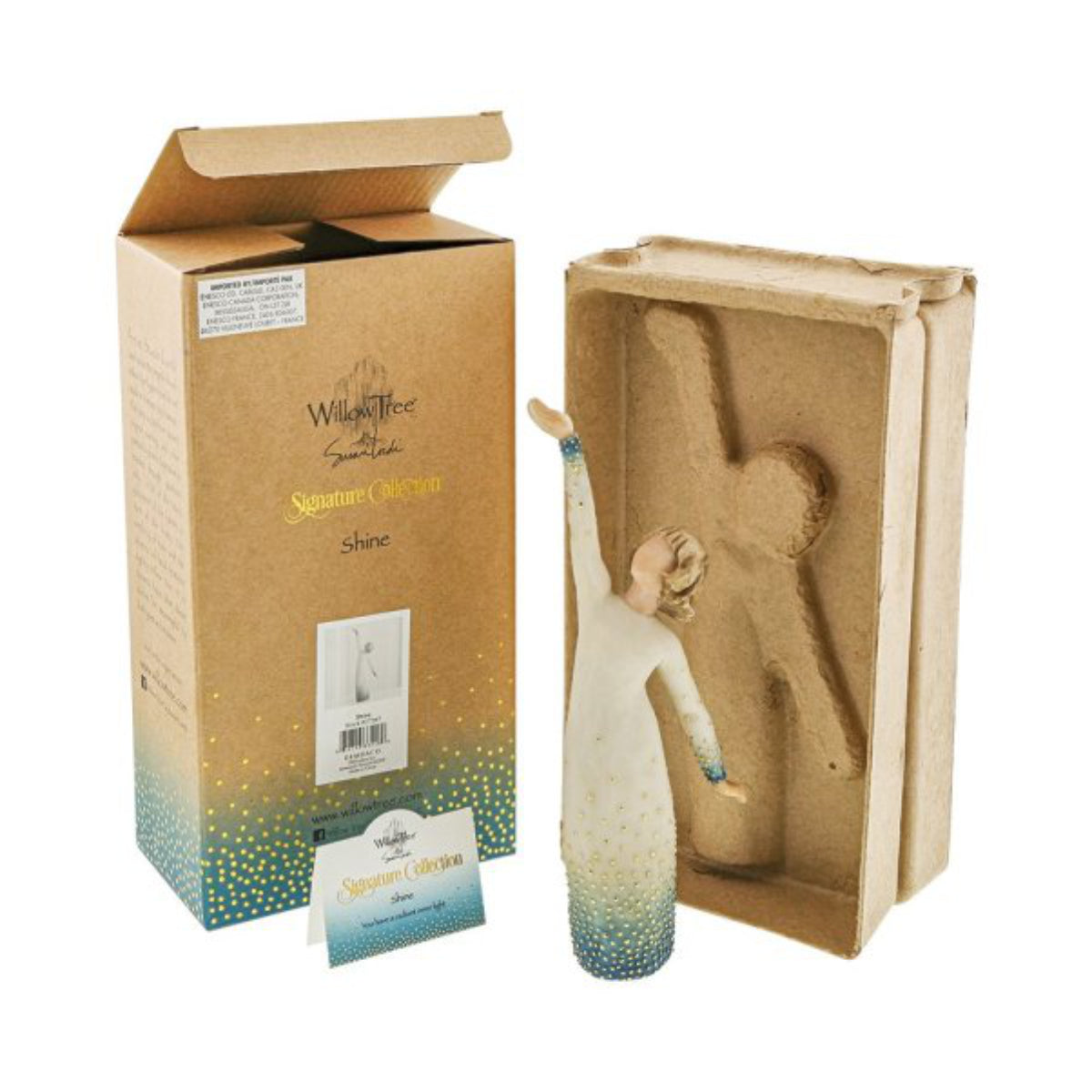 Willow Tree é uma linha íntima de estatuetas criada pela artista Susan Lordi representativas de: amor, proximidade, cura, coragem, esperança, família entre outras emoções que encontramos na vida. Envolvida numa caixa com a mensagem: 'Tu tens uma luz interior radiante'.