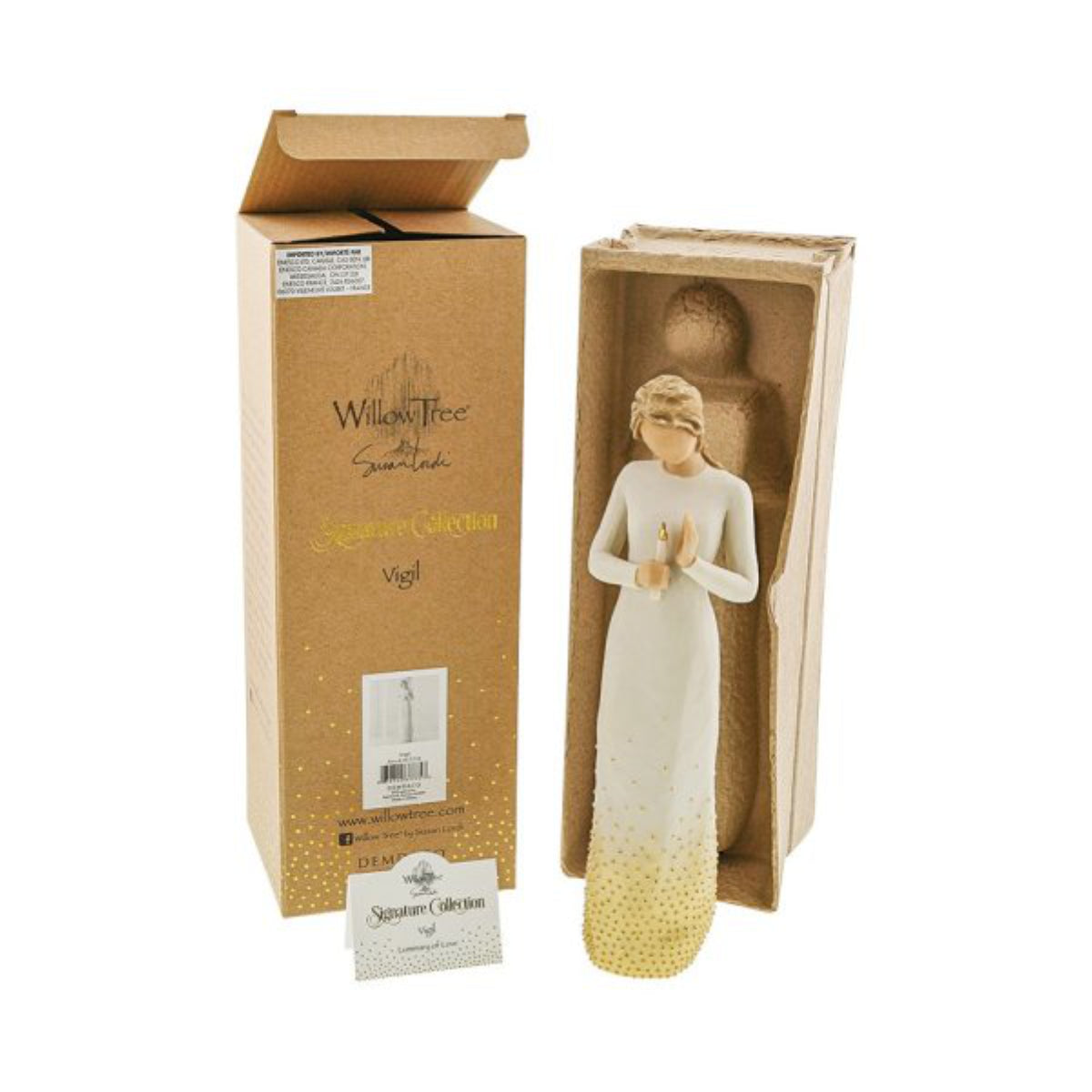 Willow Tree é uma linha íntima de estatuetas criada pela artista Susan Lordi representativas de: amor, proximidade, cura, coragem, esperança, família entre outras emoções que encontramos na vida. Envolvida numa caixa com a mensagem: 'Luminária de amor'.