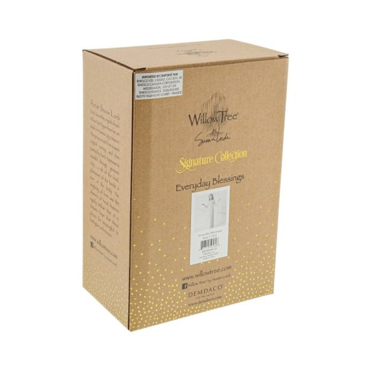 Willow Tree é uma linha íntima de estatuetas criada pela artista Susan Lordi representativas de: amor, proximidade, cura, coragem, esperança, família entre outras emoções que encontramos na vida. Envolvida numa caixa com a mensagem: 'Que tu sejas abençoado de beleza e maravilha todos os dias'.