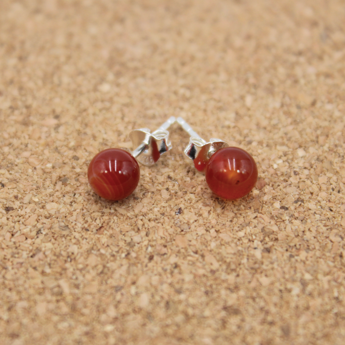 Brincos Prata Bola Ágata Cornalina 6mm