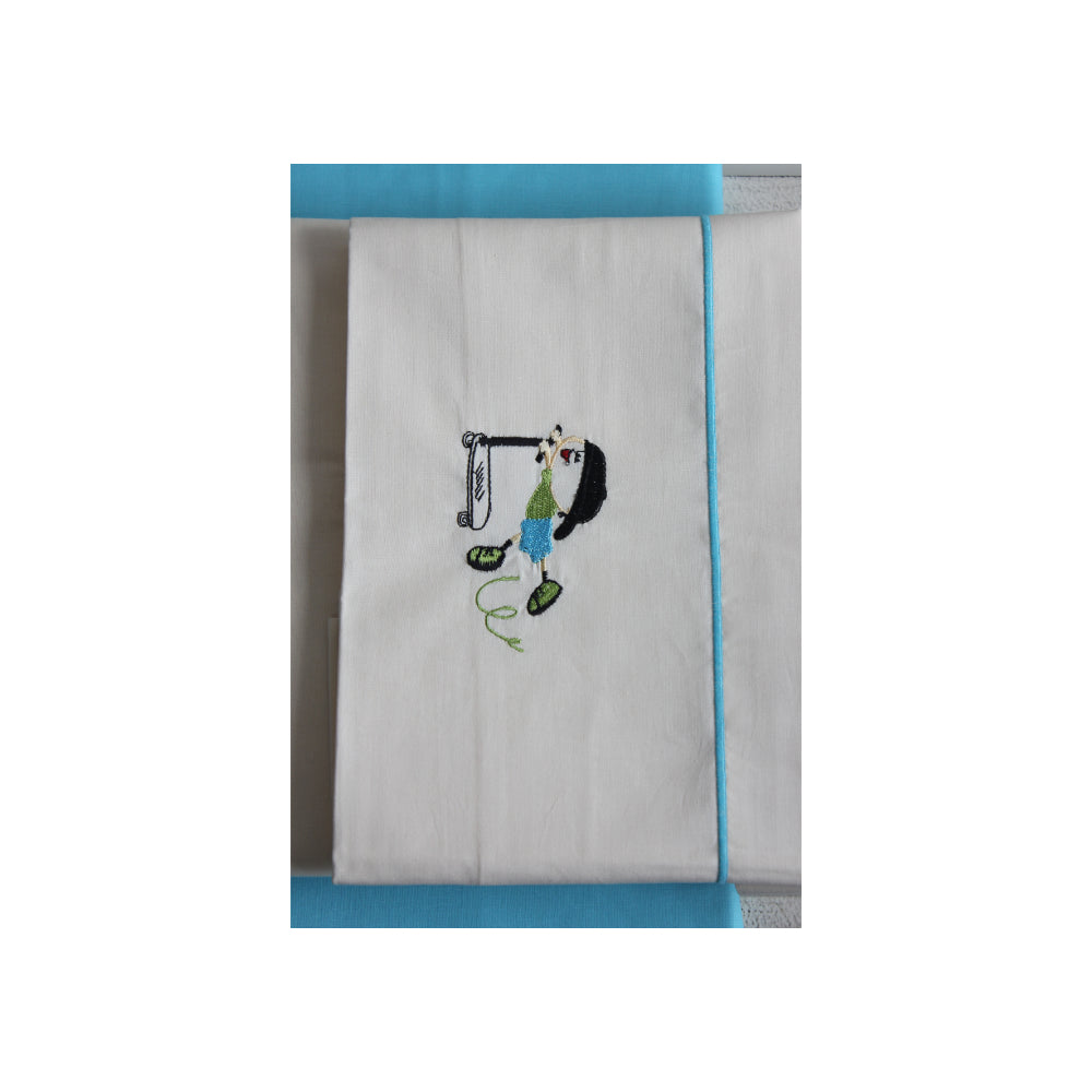 Juego de cama individual azul con dibujo