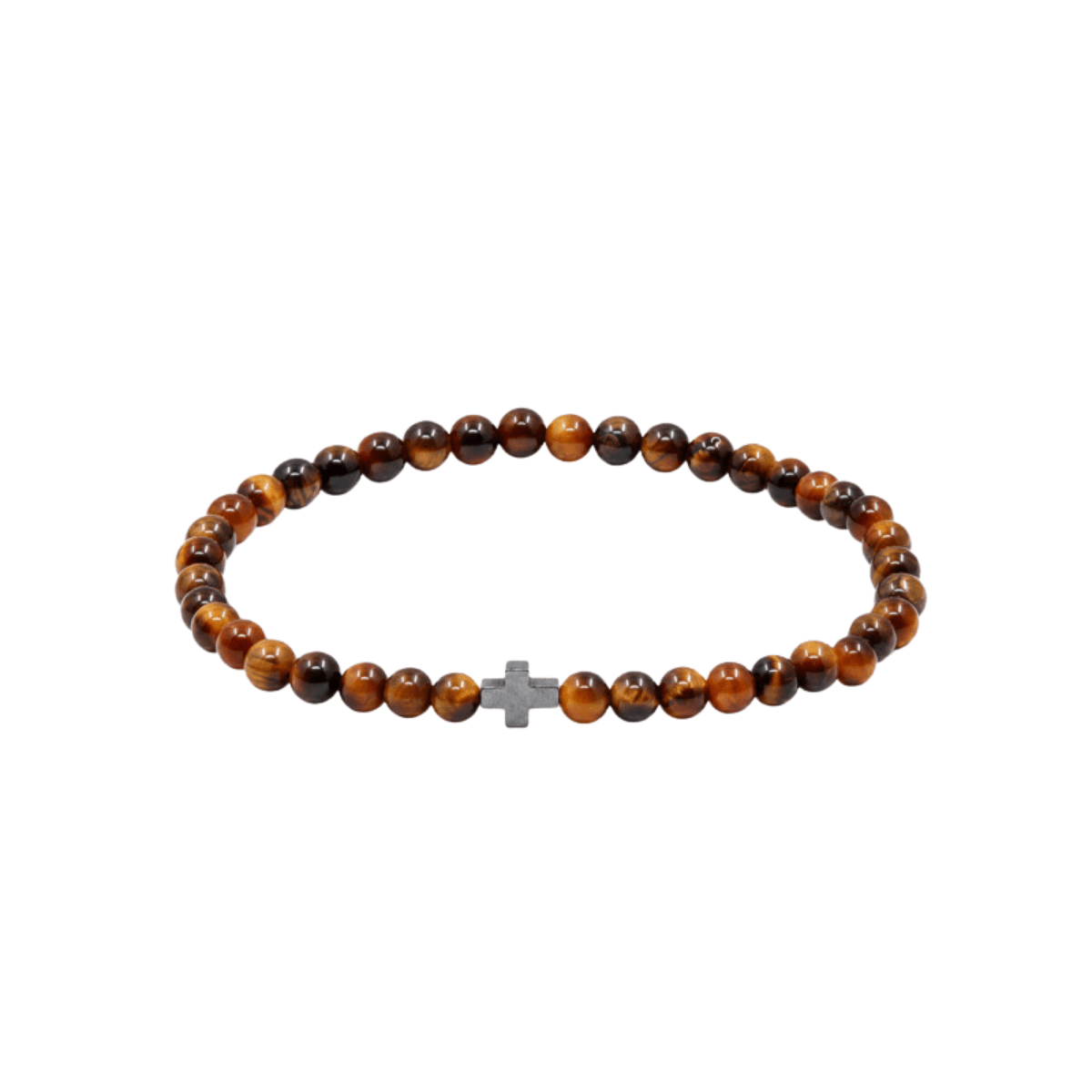 Pulseira Olho de Tigre Bola Lisa com Cruz 4mm