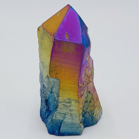Piedra/Mineral Point Cuarzo White Aura y Rainbow Titanium
