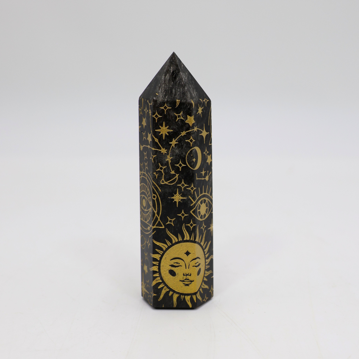Pedra Mineral Ponta Obsidiana Mistica Dourada