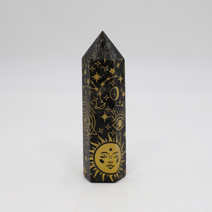 Pedra Mineral Ponta Obsidiana Mistica Dourada