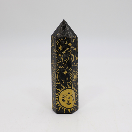 Pedra Mineral Ponta Obsidiana Mistica Dourada
