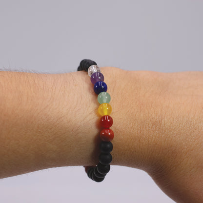 Pulseira dos 7 Chakras Ónix e Jaspe Vermelho