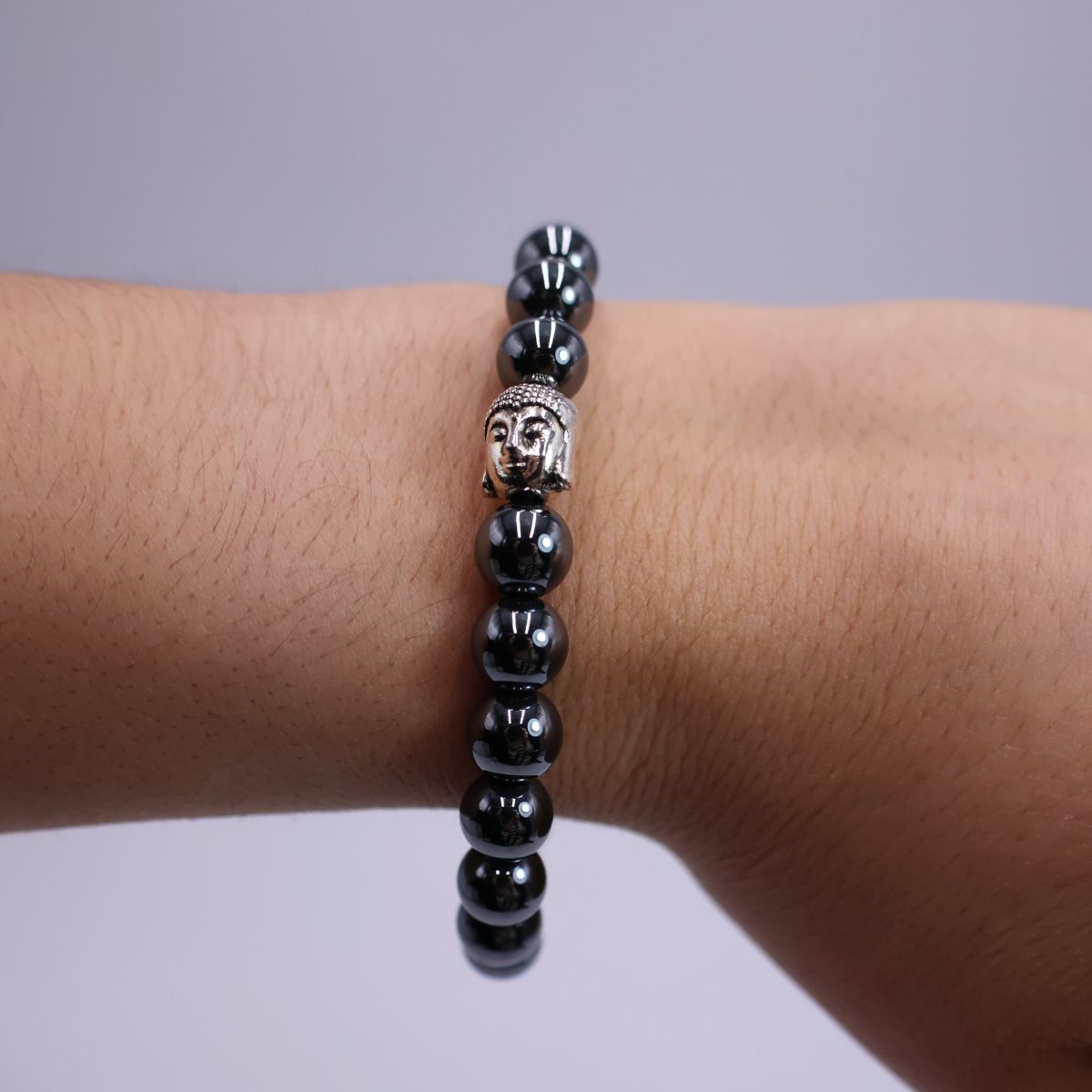 Pulseira Hematite Bola Lisa 8mm com Buda