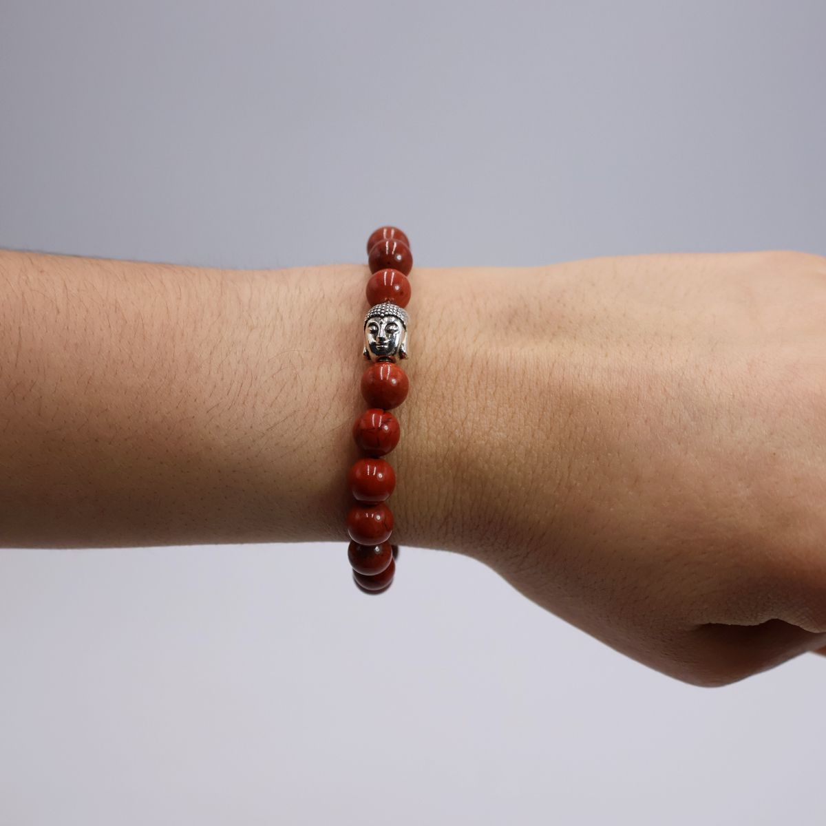 Pulseira Jaspe Vermelho Bola Lisa 8mm com Buda