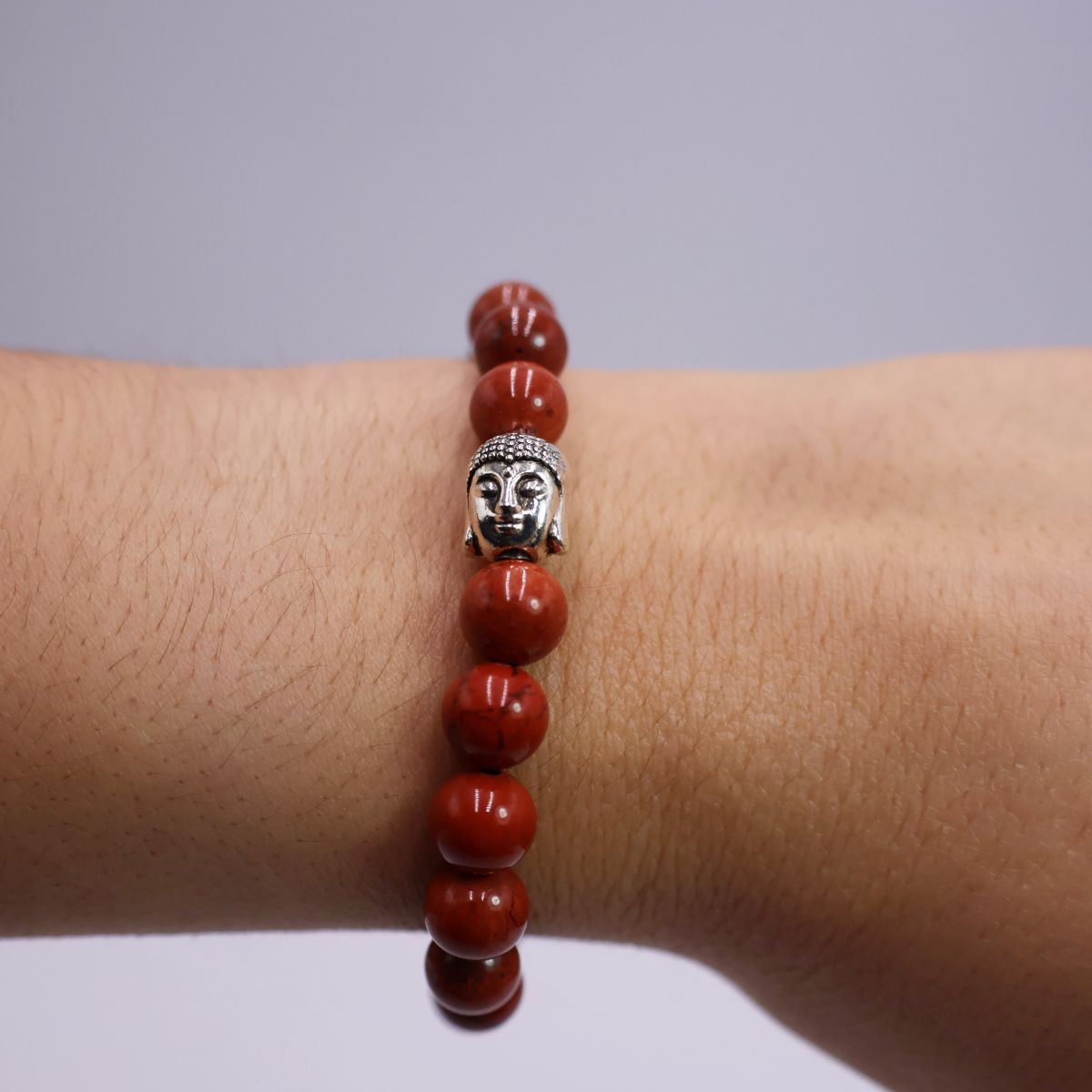 Pulseira Jaspe Vermelho Bola Lisa 8mm com Buda