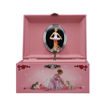 Caixa de Música Baú Bailarina com Cão e Gato Musicboxworld