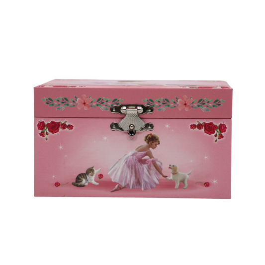 Caixa de Música Baú Bailarina com Cão e Gato Musicboxworld