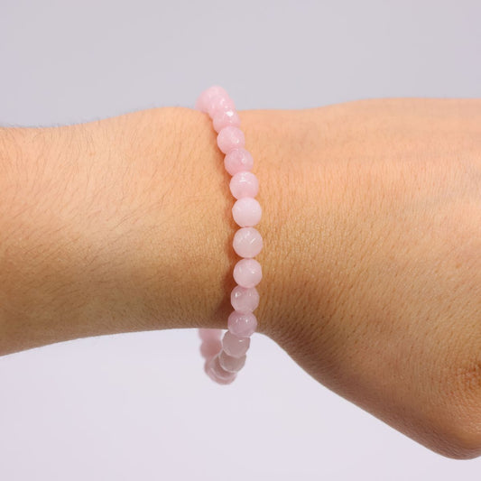 Pulseira Quartzo Rosa Bola Facetada 6mm