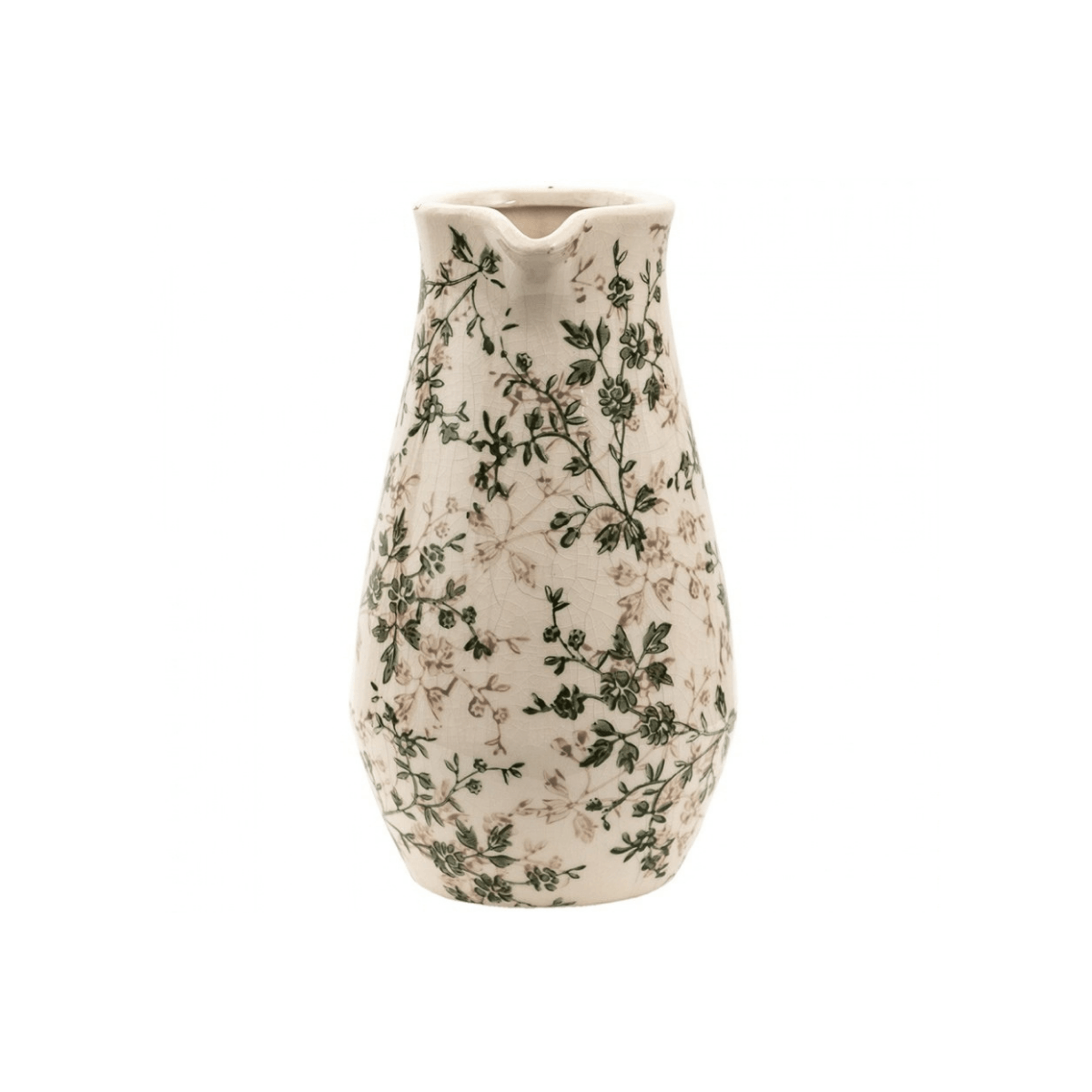 Jarra Cerâmica Bege com Flores Verdes Clayre & Eef
