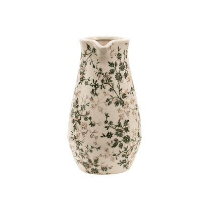 Jarra Cerâmica Bege com Flores Verdes Clayre & Eef