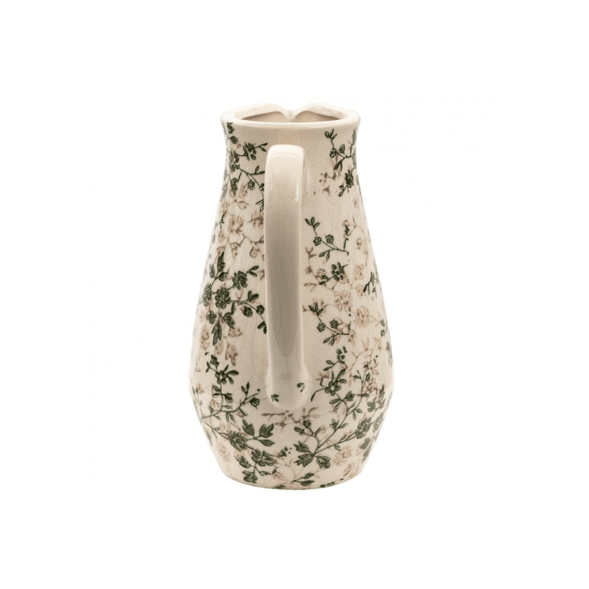 Jarra Cerâmica Bege com Flores Verdes Clayre & Eef