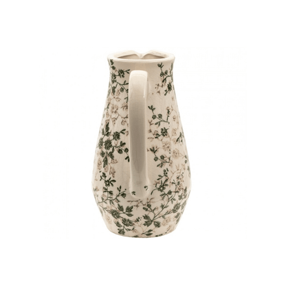 Jarra Cerâmica Bege com Flores Verdes Clayre & Eef