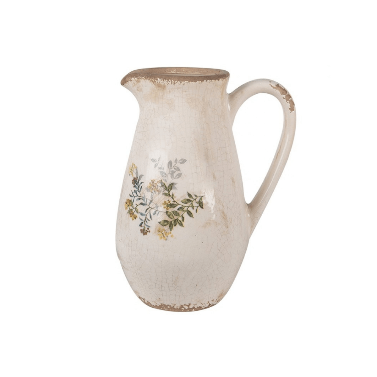 Jarra Cerâmica Bege com Flores Amarelas Clayre & Eef