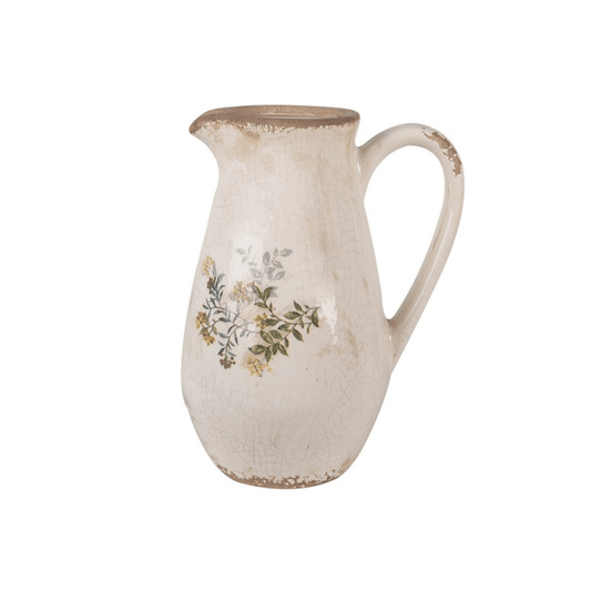 Jarra Cerâmica Bege com Flores Amarelas Clayre & Eef