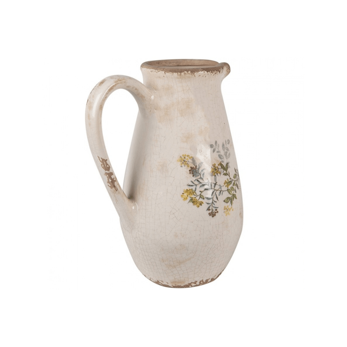 Jarra Cerâmica Bege com Flores Amarelas Clayre & Eef