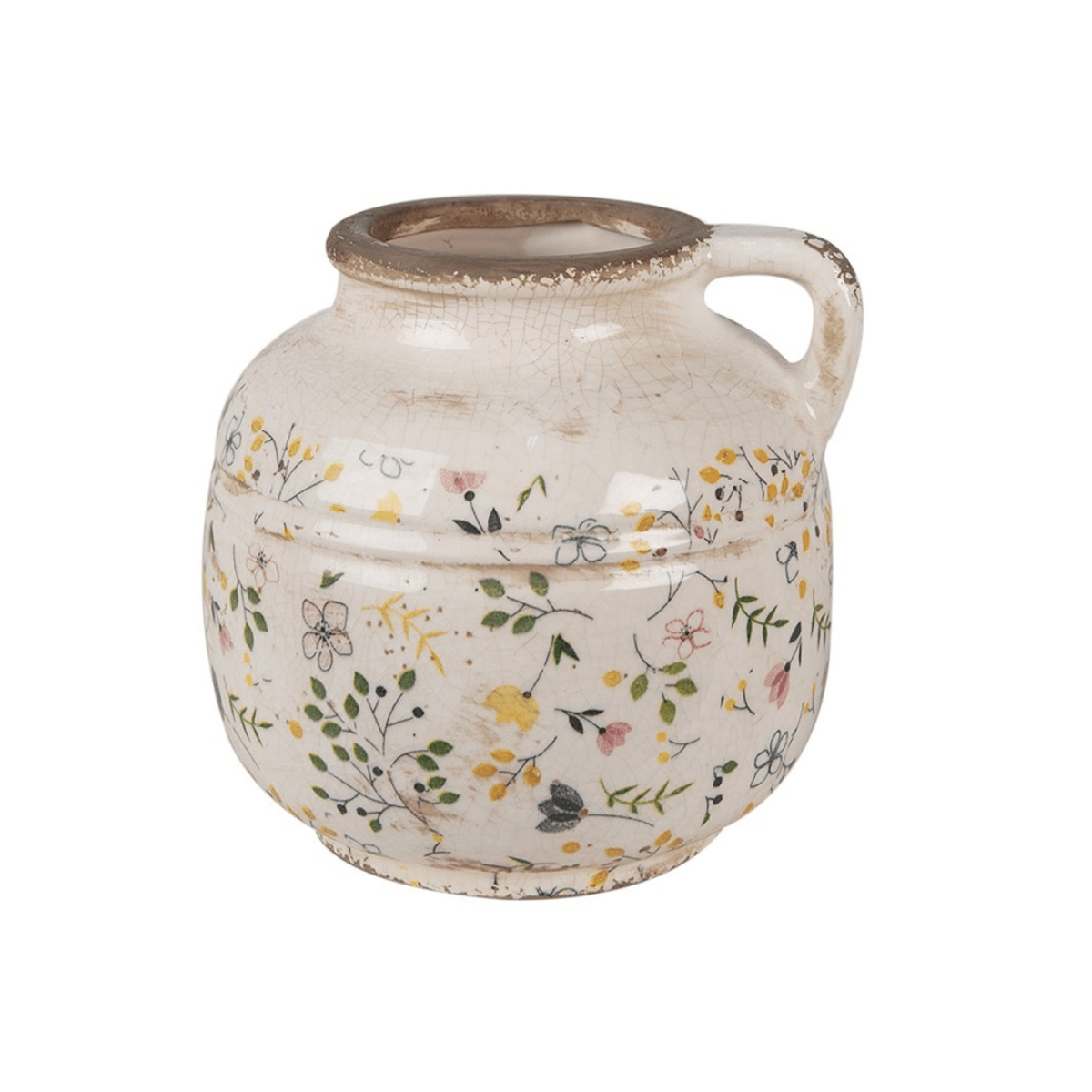 Jarra Cerâmica Bege com Flores Amarelas e Rosa Clayre & Eef