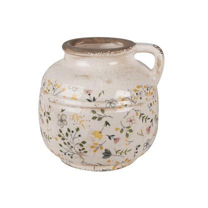 Jarra Cerâmica Bege com Flores Amarelas e Rosa Clayre & Eef