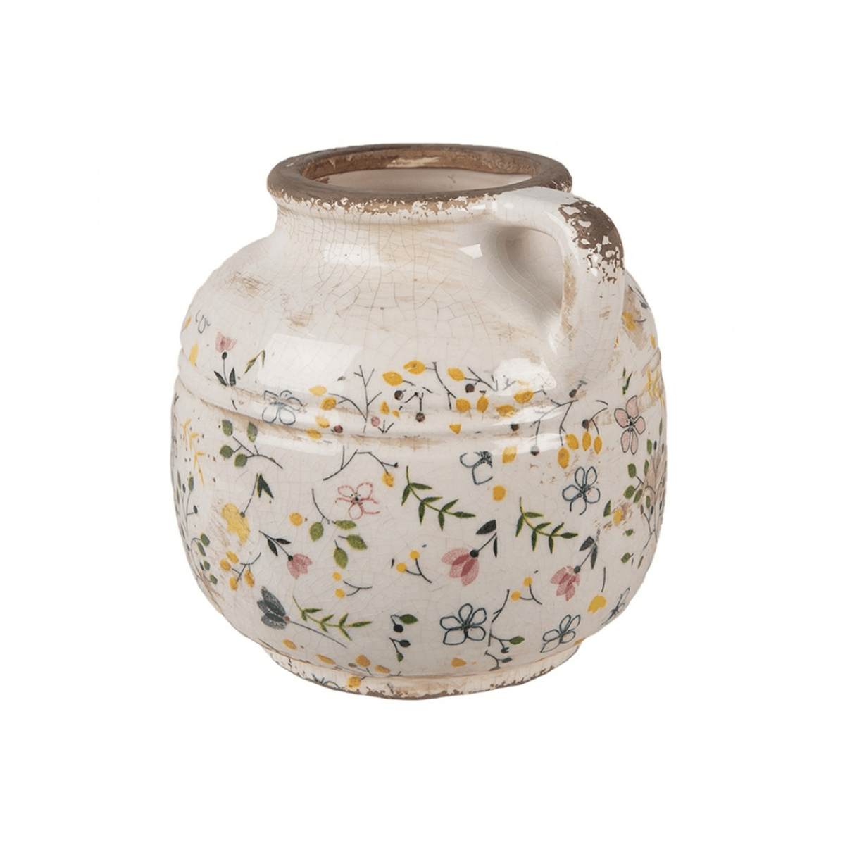 Jarra Cerâmica Bege com Flores Amarelas e Rosa Clayre & Eef