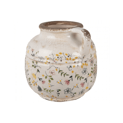 Jarra Cerâmica Bege com Flores Amarelas e Rosa Clayre & Eef
