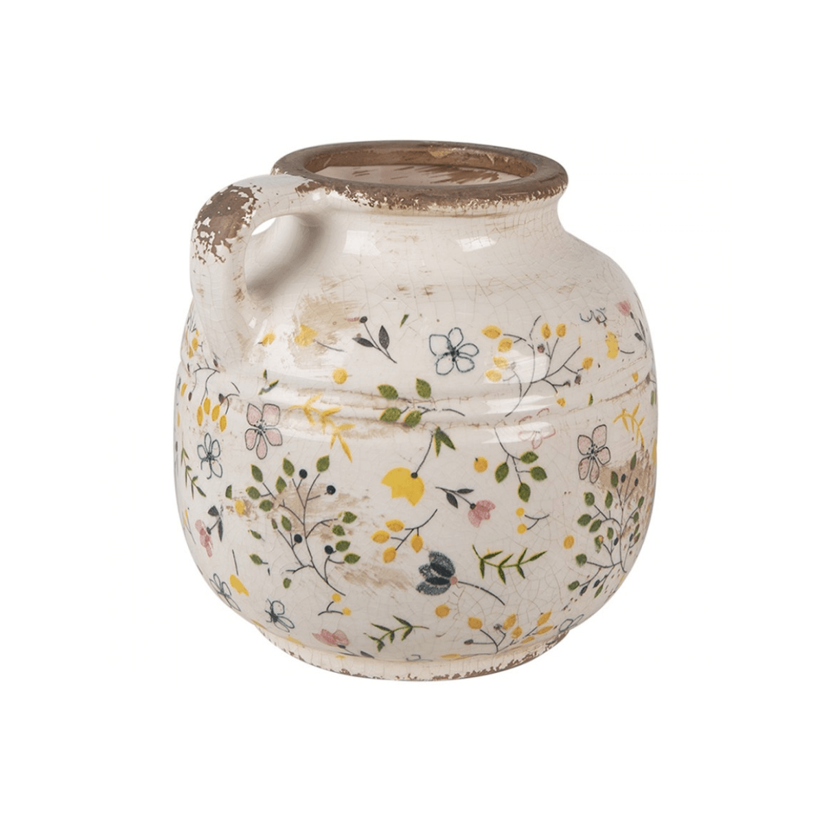 Jarra Cerâmica Bege com Flores Amarelas e Rosa Clayre & Eef