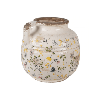Jarra Cerâmica Bege com Flores Amarelas e Rosa Clayre & Eef