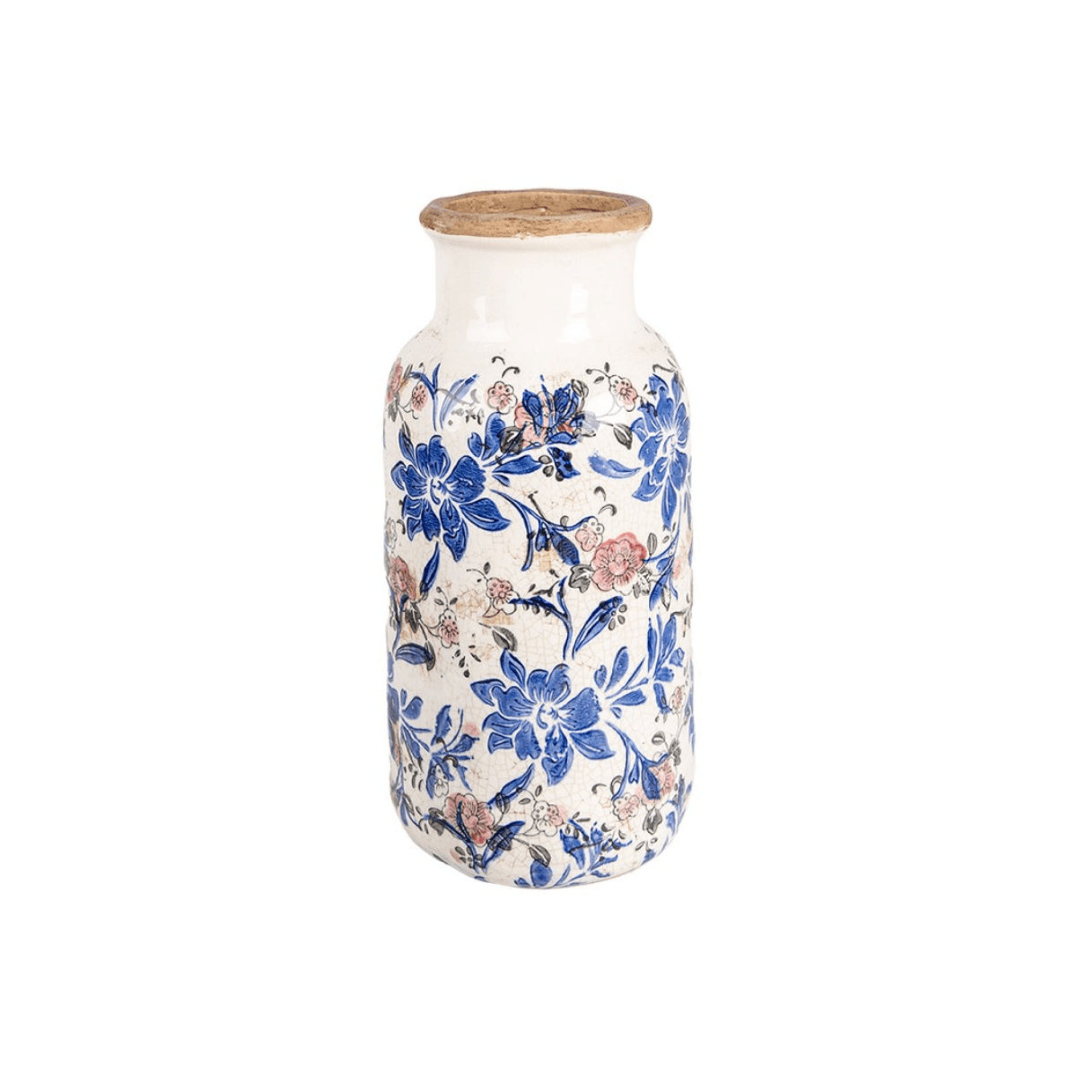 Jarra Cerâmica Bege com Flores Azuis Clayre & Eef